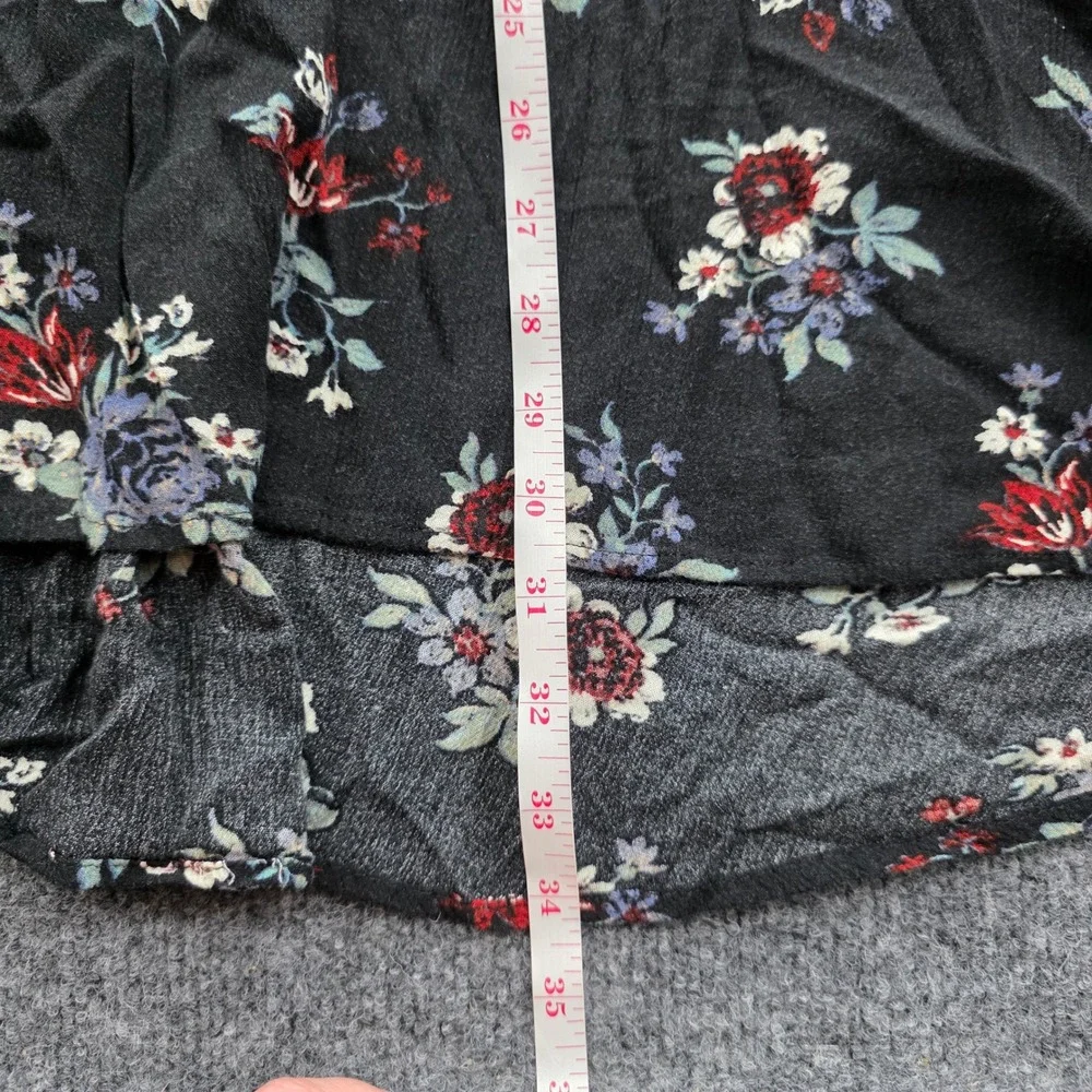 Free People Floral Tunic Dress Boho Keyhole Babydoll Pockets Medium Black Womens